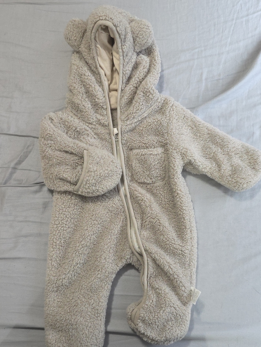 Cozy Teddy Fleece Baby One-Piece - Light Beige
